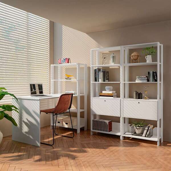 Conjunto De Escrivaninha Com 2 Estantes Match 2 Pt Branco