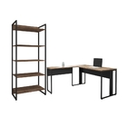 Conjunto De Escrivaninha Em L E Estante Milan Castanho Preto