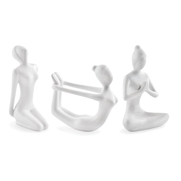 Conjunto De Esculturas Decorativas Yoga Em Porcelana Branco -