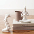 Conjunto De Esculturas Decorativas Yoga Em Porcelana Branco -