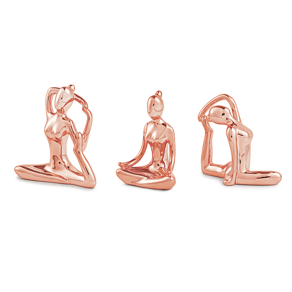 Conjunto De Esculturas Decorativas Yoga Em Porcelana Rose G39