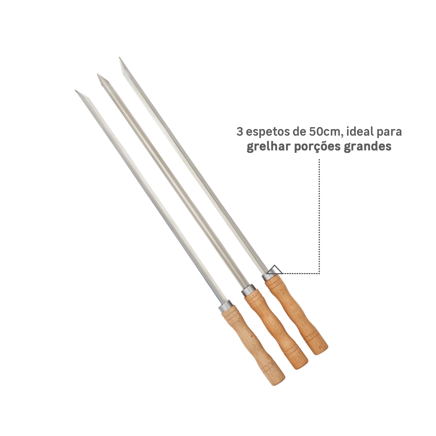 Conjunto de Espeto para Churrasqueira em Aço Inox 50cm Naterial - 3 Peças