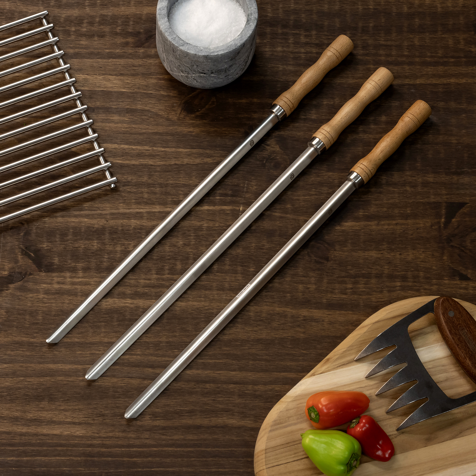 Conjunto de Espeto para Churrasqueira em Aço Inox 50cm Naterial - 3 Peças