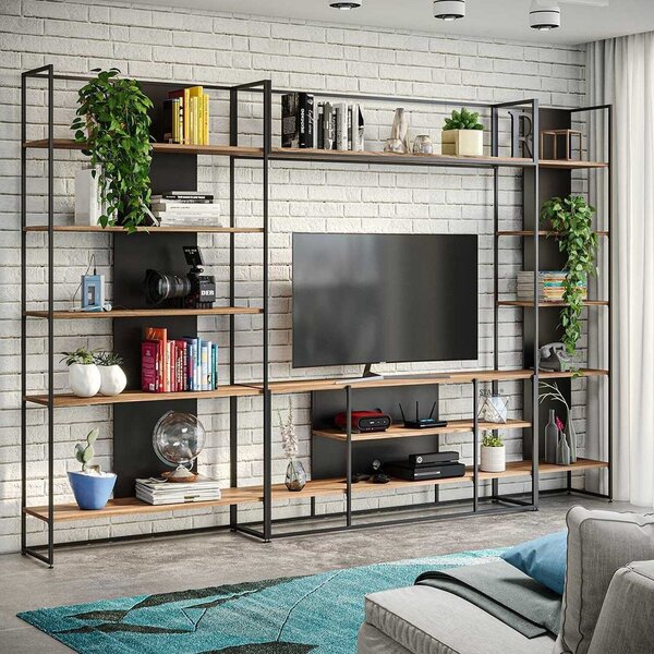 Conjunto De Estantes Milano De Ferro E Madeira Com 300x33x200