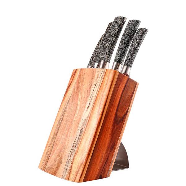 Conjunto De Facas 5 Peças Em Aço Inox E Cepo De Madeira Stone