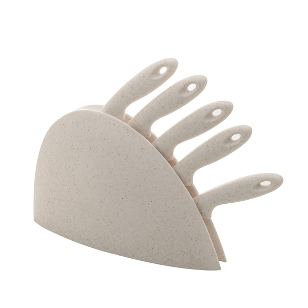 Conjunto De Facas Aço Inox 5 Peças Com Suporte Lines Bege