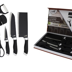 Foto de Conjunto De Facas Do Chef Cozinha Inox Cabo Anatômico 7 Peças