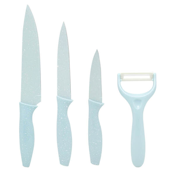 Conjunto De Facas Inox Candy Color 4 Peças Com Descascador Az