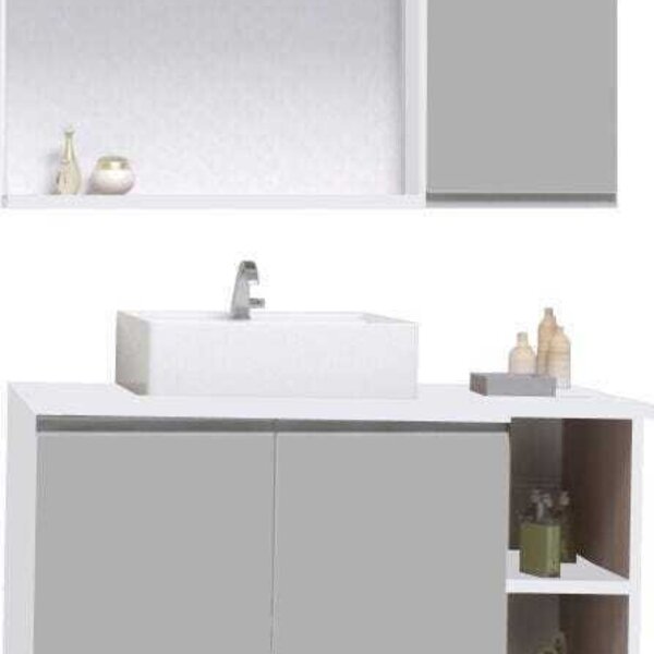 Conjunto De Gabinete Banheiro 80cm Com Cuba E Espelheira -