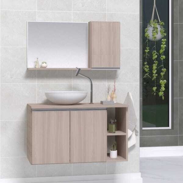 Conjunto De Gabinete Banheiro Virtus 80cm Com Cuba E Espelhei