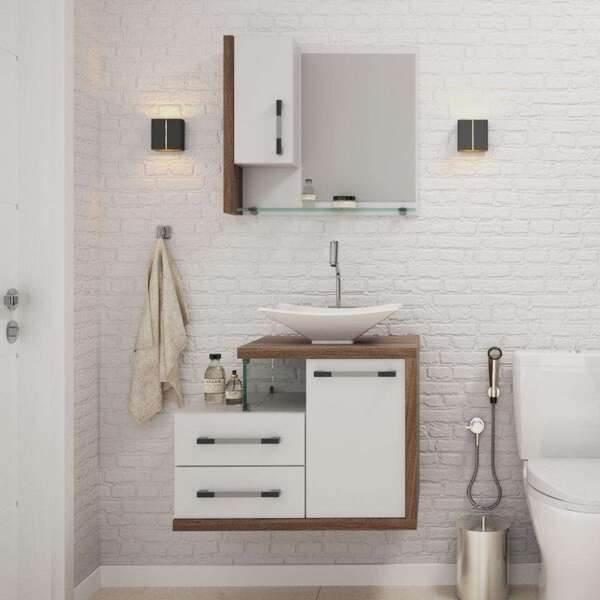 Conjunto De Gabinete De Banheiro Com Cuba L38 E Espelheira Wo