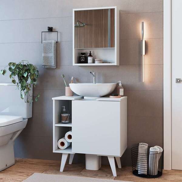 Conjunto De Gabinete E Armário De Banheiro Com Espelho Slim 2