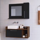 Conjunto De Gabinete E Espelheira Para Banheiro  Preto/madeir