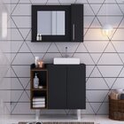 Conjunto De Gabinete E Espelheira Para Banheiro  Preto/madeir