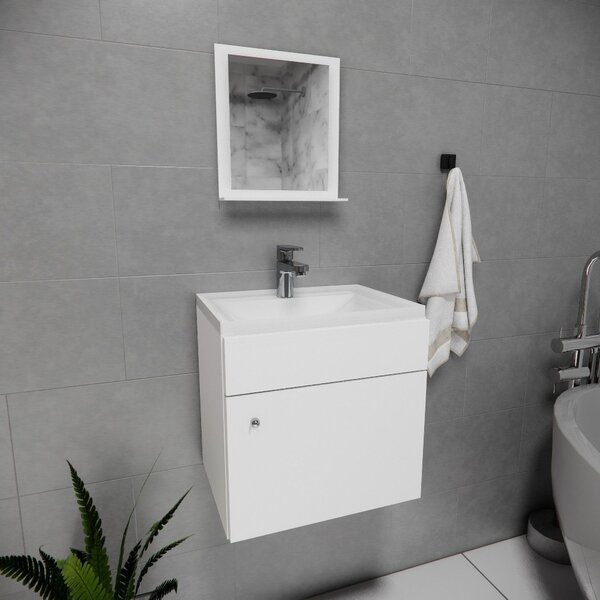 Conjunto De Gabinete Suspenso Com Espelheira E Cuba Mármore B