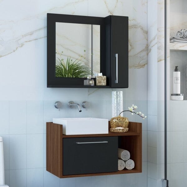 Conjunto De Gabinete Suspenso E Espelheira Para Banheiro  Pre