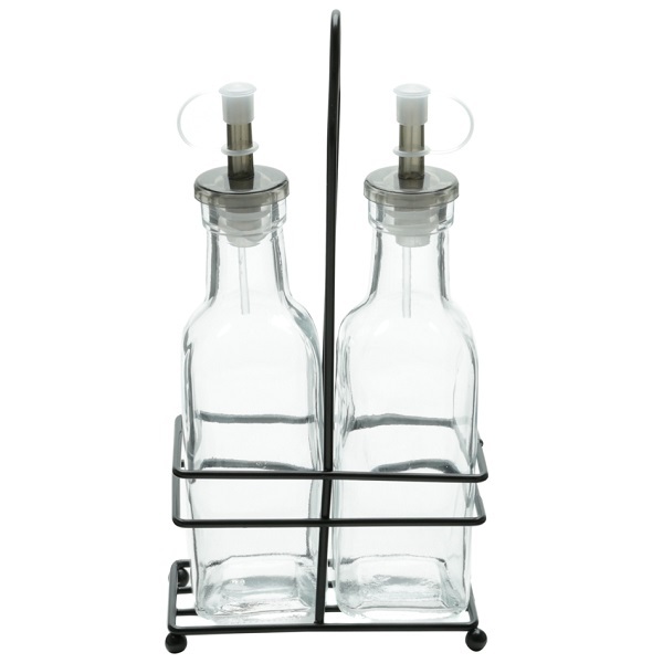 Conjunto De Galheteiro De Vidro Com Suporte De Ferro 2pçs 200