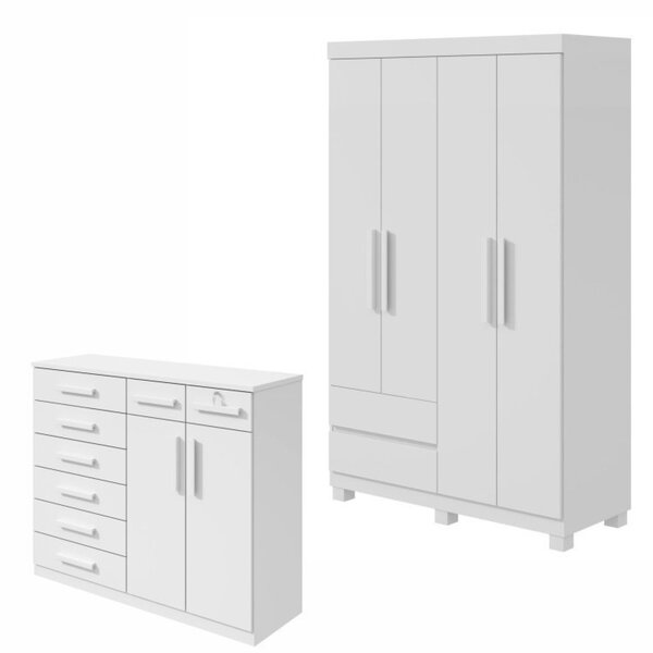 Conjunto De Guarda-roupa 4 Portas 2 Gavetas Zeus Com Pés e Cô
