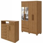 Conjunto De Guarda-roupa 4 Portas Com Espelho E Pés Zeus E Cô
