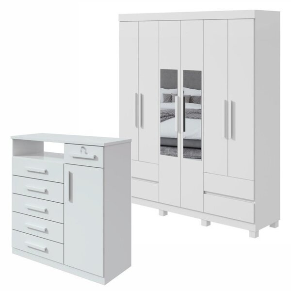 Conjunto De Guarda-roupa 6 Portas 4 Gavetas Zeus Com Espelho