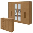 Conjunto De Guarda-roupa 6 Portas Com Espelho Áries E Cômoda