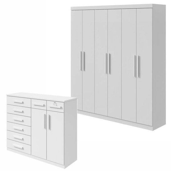 Conjunto De Guarda-roupa 6 Portas Jazz E Cômoda Toronto Branco