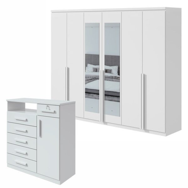 Conjunto De Guarda-roupa Alonzo Com Espelho E Cômoda Da Vinci