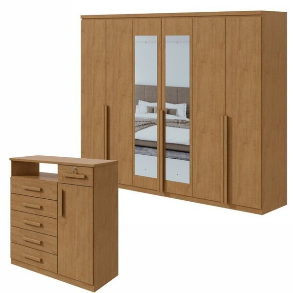 Conjunto De Guarda-roupa Alonzo Com Espelho E Cômoda Da Vinci