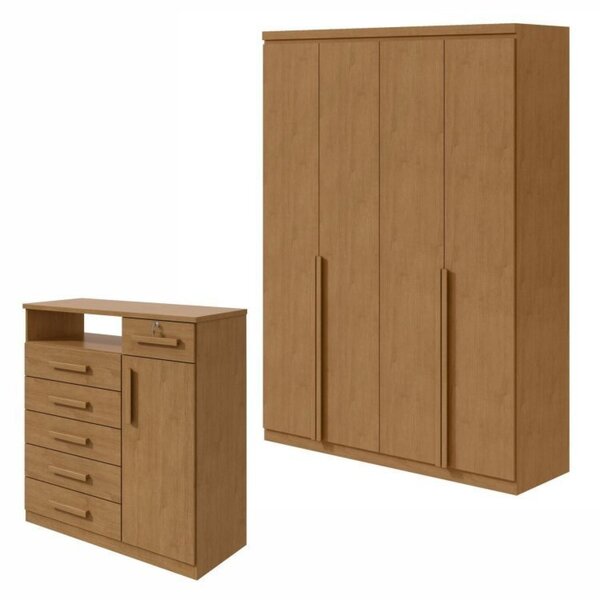 Conjunto De Guarda-roupa Alonzo Com Pés E Cômoda Da Vinci Com