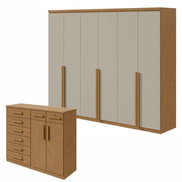 Conjunto De Guarda-roupa Alonzo E Cômoda Toronto Amêndoa Clea