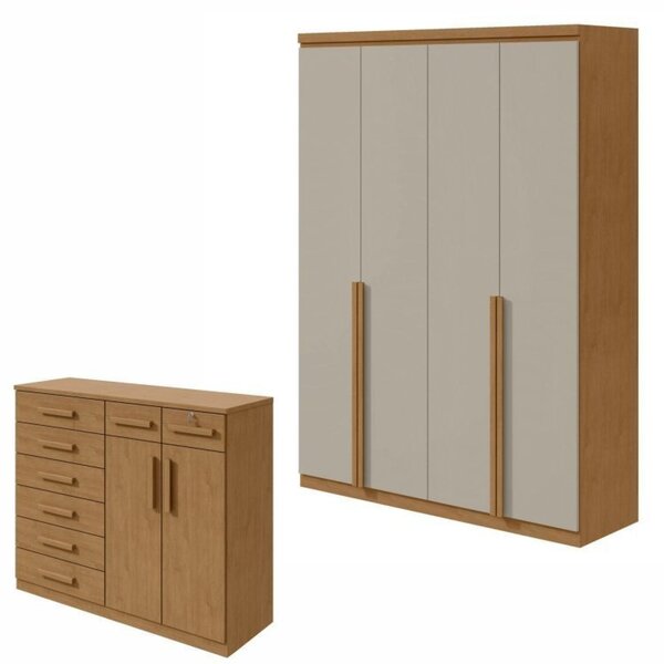 Conjunto De Guarda-roupa Alonzo E Cômoda Toronto Amêndoa Clea
