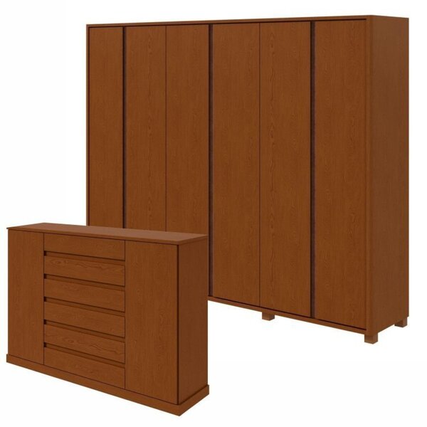 Conjunto De Guarda-roupa Casal Leder 6 Portas Com Pés e Cômod