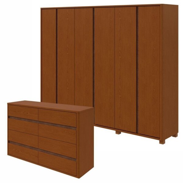 Conjunto De Guarda-roupa Casal Leder 6 Portas Com Pés e Cômod