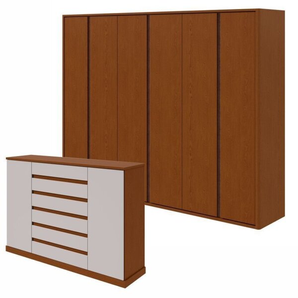 Conjunto De Guarda-roupa Casal Leder 6 Portas e Cômoda 2 Port