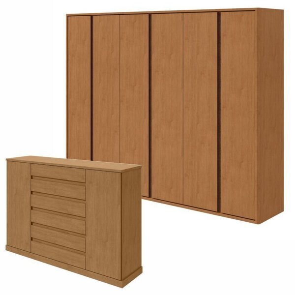 Conjunto De Guarda-roupa Casal Leder 6 Portas e Cômoda 2 Port