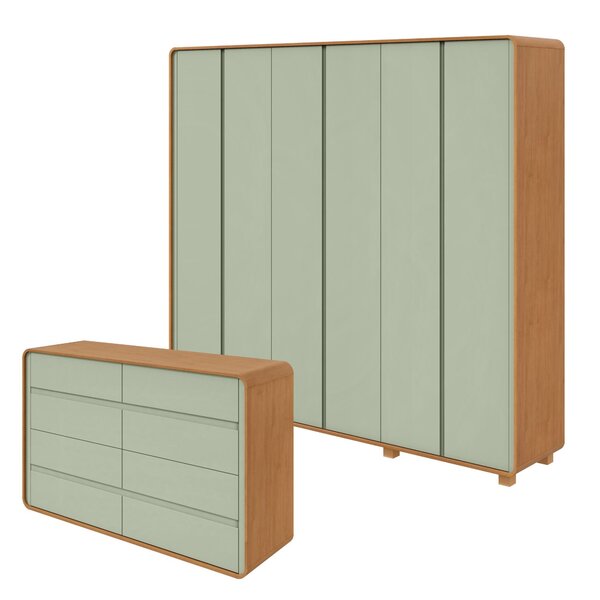 Conjunto De Guarda-roupa Casal Loop 6 Portas Com Pés e Cômoda