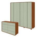 Conjunto De Guarda-roupa Casal Loop 6 Portas Com Pés e Cômoda