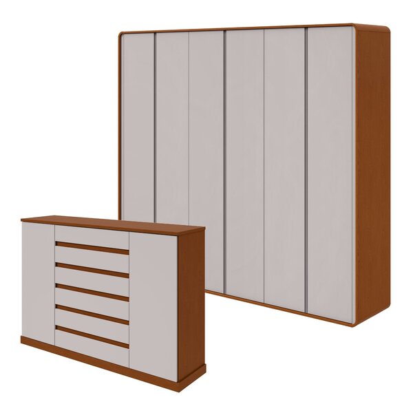 Conjunto De Guarda-roupa Casal Loop 6 Portas e Cômoda 2 Porta