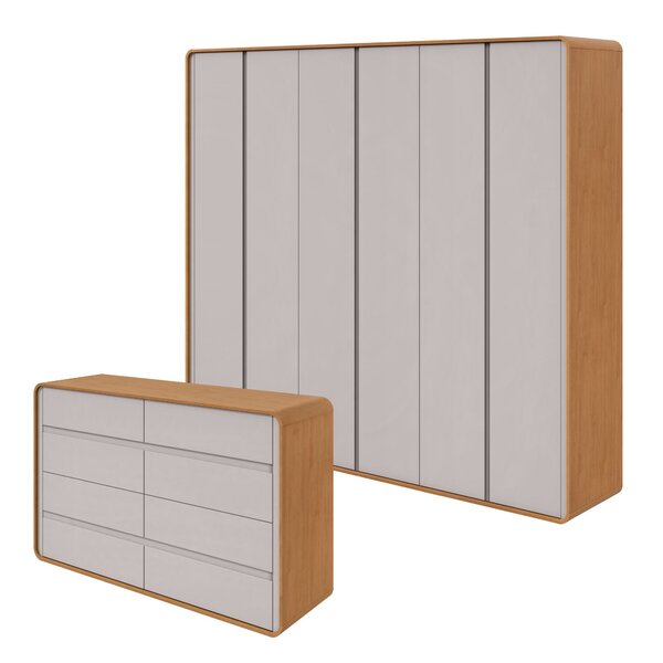 Conjunto De Guarda-roupa Casal Loop 6 Portas e Cômoda 8 Gavet