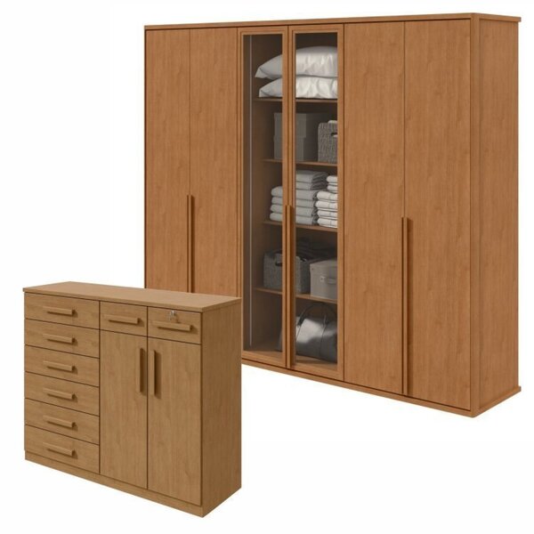 Conjunto De Guarda-roupa Casal Solaris 6 Portas Com Vidro 100