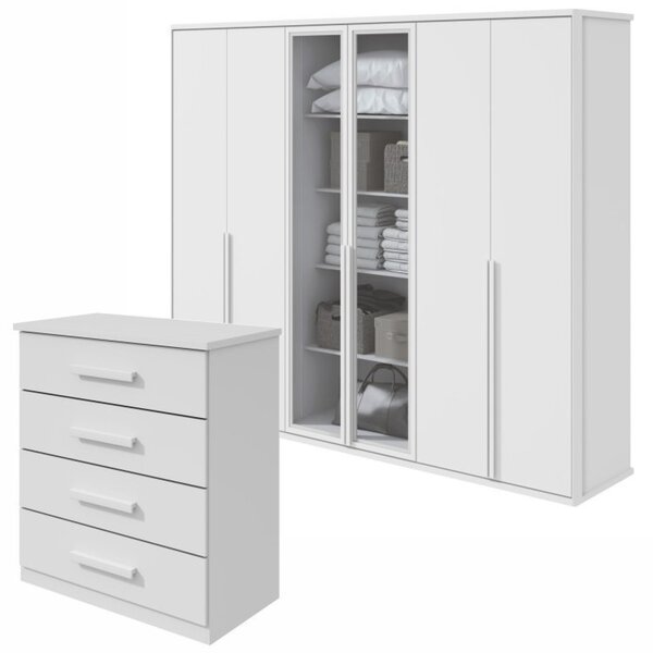 Conjunto De Guarda-roupa Casal Solaris 6 Portas Com Vidro 100