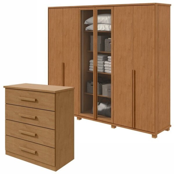 Conjunto De Guarda-roupa Casal Solaris 6 Portas Com Vidro E P
