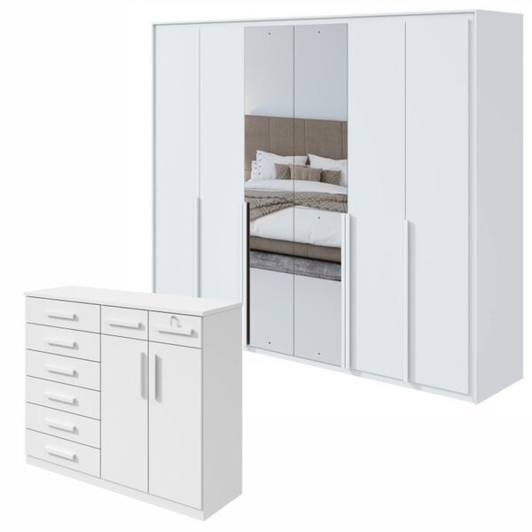 Conjunto De Guarda-roupa Com Espelho 6 Portas Imperatore Com