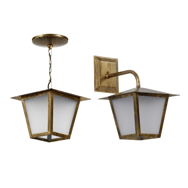 Conjunto de Iluminação Exterior Alumínio Ouro Velho Colonial Quadrada Inspire