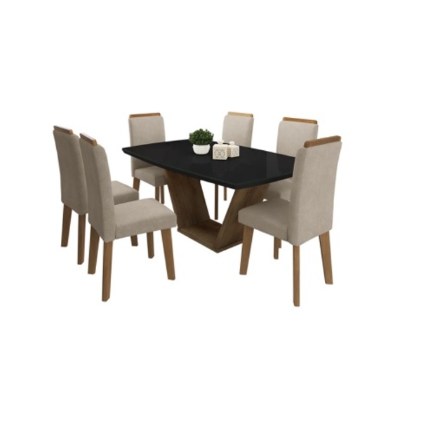 Conjunto De Jantar Diamante Freijó Black Com 6 Cadeiras Diama