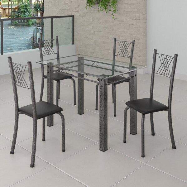 Conjunto De Jantar Mesa 100x60cm Tampo De Vidro Incolor Com 4