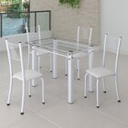 Conjunto De Jantar Mesa 100x60cm Tampo De Vidro Incolor Com 4