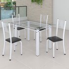 Conjunto De Jantar Mesa 120x75cm Tampo De Vidro Incolor Com 4