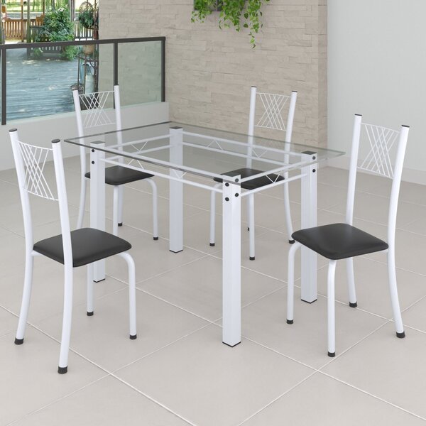 Conjunto De Jantar Mesa 120x75cm Tampo De Vidro Incolor Com 4