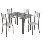 Conjunto De Jantar Mesa 120x75cm Tampo De Vidro Incolor Com 4